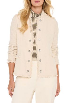 Nic+Zoe Military Fringe Mixed Knit Jacket in Neutral Mix at Nordstrom, Size Xx-Large