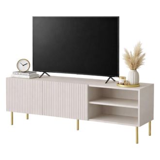 Dmora Mueble De Tv Magnano, Aparador De Sal&oacute;n Con Cuatro Puertas Batientes, Elevado Del Suelo, 150x42 H52 Cm, Beige