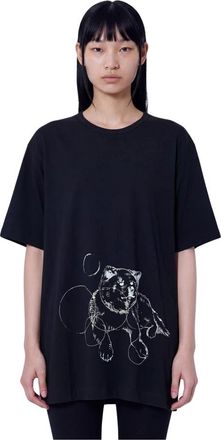 Yohji Yamamoto Katoenen T-shirt met korte mouwen en print Mimi - Dames - T-shirts - Zwart - M - Katoen - Tops