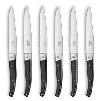 Lou Laguiole Estuche 6 cuchillos chuleteros hoja dentada negro
