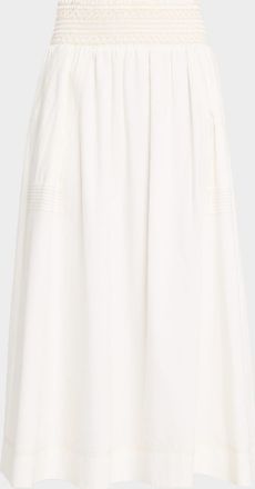Ramy Brook Galia Smocked Cotton Poplin Midi Skirt