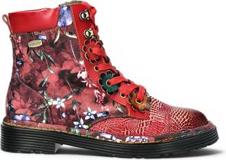 Laura Vita Womens Gothic Victorian Floral Red Leather Lace-Up Boots - Incaso-39