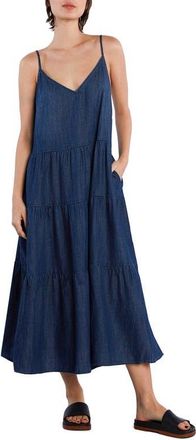 Wash Lab Denim Felicity Flounce Tiered Denim Dress in Dark Blue Wash at Nordstrom, Size X-Large