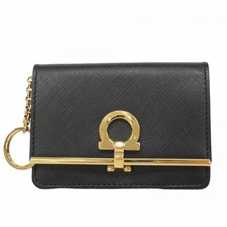 Ferragamo Black Leather Coin Purse/Coin Case (Pre-Owned)