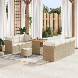 vidaXL Vidaxl Conjunto De Sof&aacute; De Jard&iacute;n Con Coj&iacute;n 10 Pcs Beige Y Crema