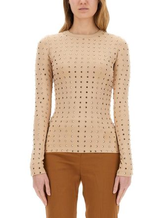 Sportmax Beige Embellished Crew Neck Top
