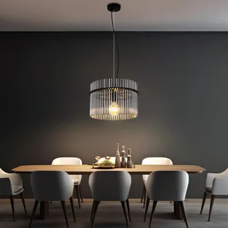 Globo Lighting Luce A Sospensione Nero E Cromo Con Pendenti Fumo