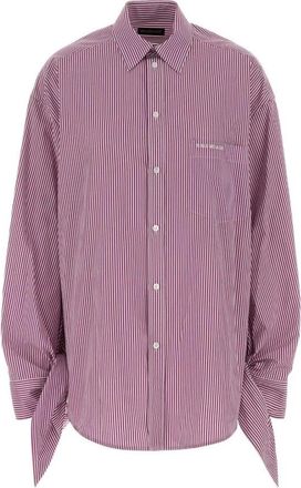 Balenciaga Gestreept poplin overhemd met strikmanchetten - Dames - Overhemden - Paars - XS - Katoen - Overhemden