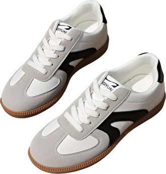 Generic Womens Casual Tennis Shoes Suede Patchwork Retro Sneakers Classic Low Top Lightweight Running Trainers Vintage Leather Walking Shoes for Women Non-Sli