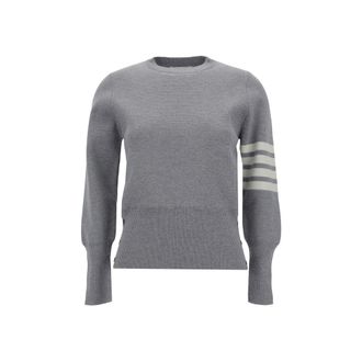 Thom Browne Womens Fourbar Stripe Detail Pullover Sweater - Grey - Size EU 40 (Womens)