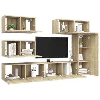 Berkfield Home Modern 6 Piece TV Cabinet Set Sonoma Oak Engineered Wood in Light Oak