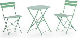 Mobili Rebecca Tavolino Tondo con Sedie Rebecca Mobili Daflah 71x60x60 Acciaio Verde Moderno set 3 pz