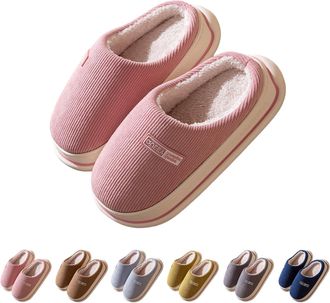 Generic Chunky Sole Slippers Women Matching House Slippers Slip On House Shoes Winter Warm Lined Slipper Mens Plain Slipper Unisex Couple Sliders Memory Foam 
