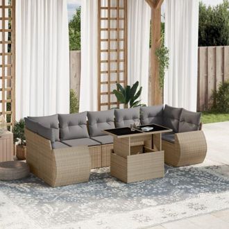 vidaXL Set De Sof&aacute;s De Jard&iacute;n Y Cojines 8 Piezas Rat&aacute;n Sint&eacute;tico Beige Vidaxl