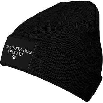 Generic Tell Your Dog I Said Hi Women Men Slouch Beanie Plain Knit Hats Warm Chemo Hat Soft Watch Cap for Winter Running Cycling