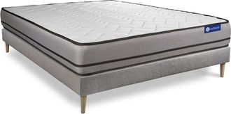 Actisom Somier gris + colch&oacute;n con l&aacute;tex y espuma viscoel&aacute;stica 120 x 190