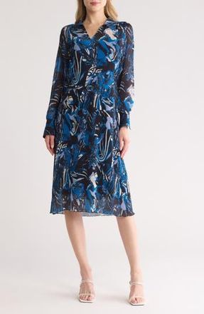 BOSS Daplisa Long Sleeve Plissé Dress in Open Misc at Nordstrom Rack, Size 2