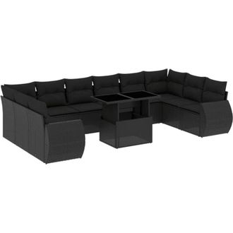 vidaXL Set De Sof&aacute;s De Jard&iacute;n 11 Pzas Y Cojines Rat&aacute;n Sint&eacute;tico Negro Vidaxl