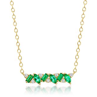 RS Pure by Ross-Simons Lab-Grown Emerald Necklace With Lab-Grown Diamonds in 18kt Gold Over Sterling