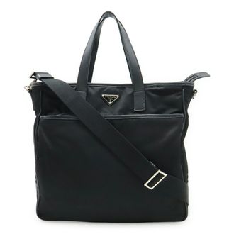Prada Black Nylon Leather Shoulder Bag Tote Bag (Pre-Owned)