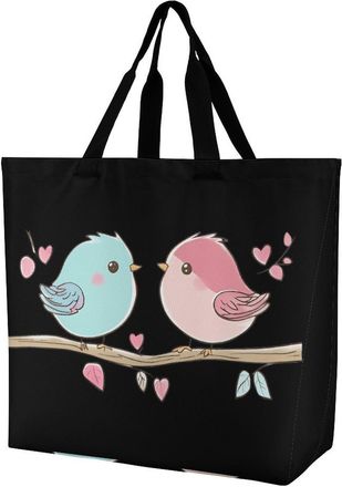 Generic Birds In Love Reusable Shopping Bags One Shoulder Grocery Tote Bag Waterproof Big Purse for Work Travel