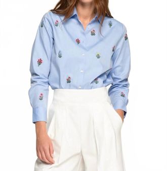 Vilagallo Floral Embroidery Classic Cut Shirt In Blue