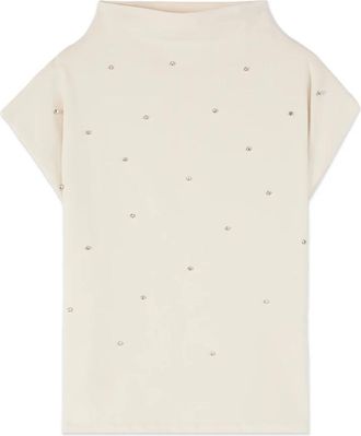 Oltre T-shirt met bezels - Dames - Blouses - Wit - 2XL - Katoen - Overhemden