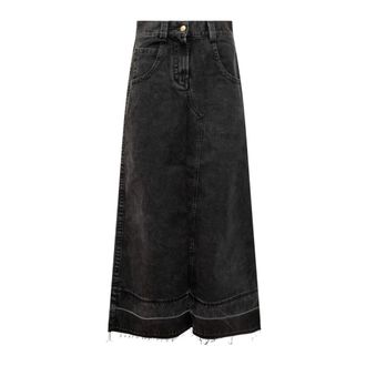 Palm Angels Denim Skirts, female, Black, Size: W25 Long Denim Split Skirt