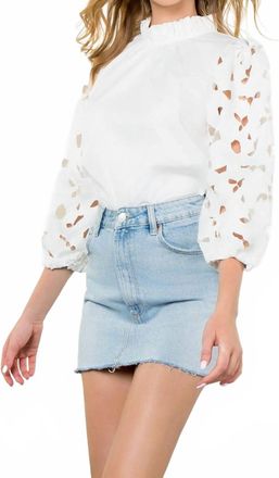 THML Clothing Poplin Floral Eyelet Sleeve Top In White