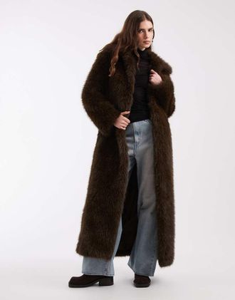 Noisy May cappotto lungo in pelliccia sintetica color cioccolato-Marrone