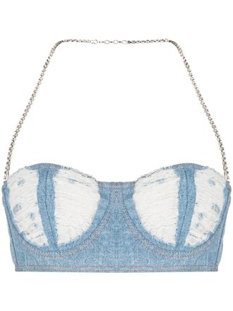 GCDS Top corto denim a coste - Blu