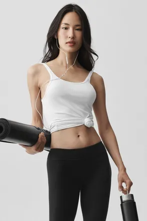 Alo | Ribbed Adore Tank Top in White, Size: Medium