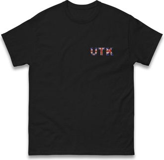 Generic Embroidered UK Flag UTK Logo Patch T Shirt, United Kingdom Flag Badge with UTK Text Tee, Unisex Casual Workwear Top Black