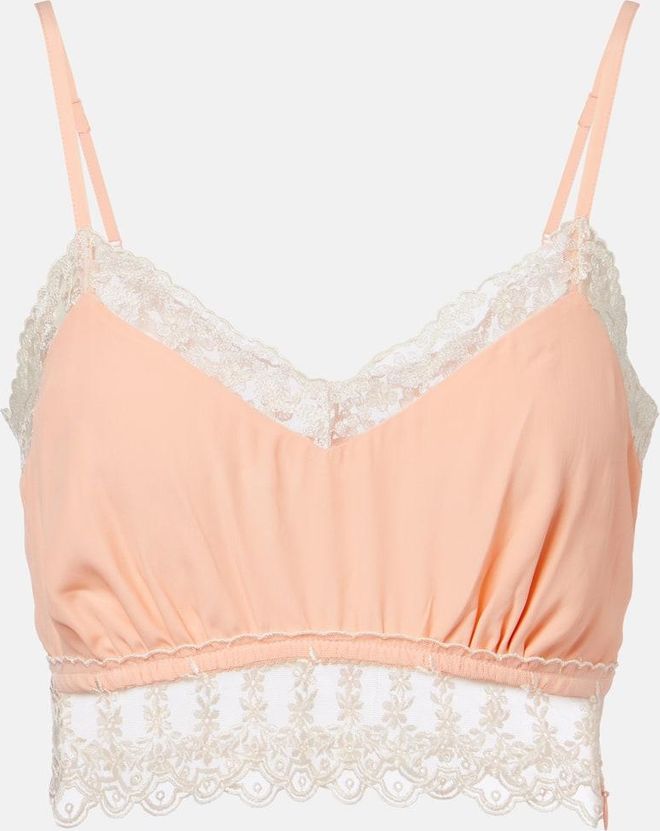 Lace-trimmed cr&ecirc;pe de chine bra top