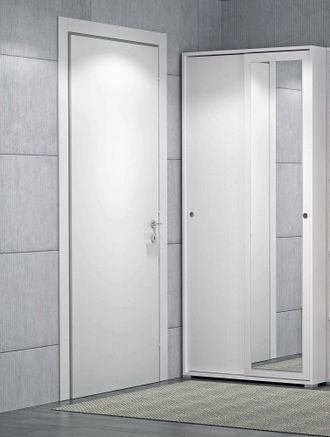 Dmora Armario Dmontic, Armario Con 2 Puertas Correderas Y Espejo, Mueble Con Barra Perchero Y Baldas, 100% Made In Italy, 90x45h195 Cm, Blanco - Dmora