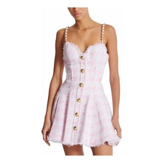 Balmain Abito a trapezio in tweed pied-de-poule con spalline - - Dresses - Donna - Rosa - L