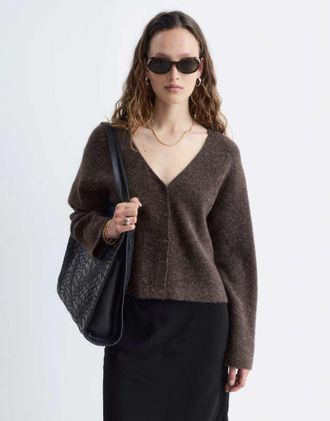& Other Stories Cardigan marrone con bottoni sul davanti in misto lana e lana di alpaca