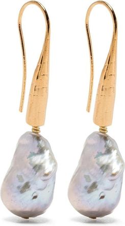 Forte_Forte Accessoires, Dames, Geel, ONE Size, Barok Parel Vergulde Haak Oorbel