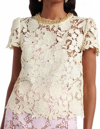 Self Portrait Embellished Lace Top In Yellow