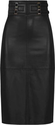 Elisabetta Franchi Rokken, Dames, Zwart, M, Leer, Leren Rok met Logo in Reli&euml;f