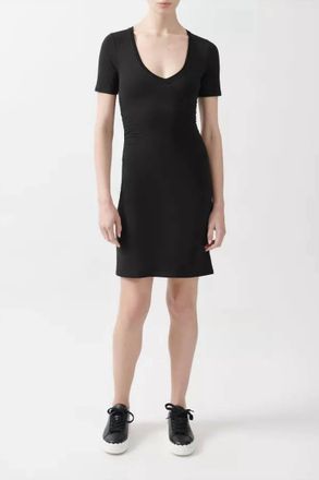 ATM Anthony Thomas Melillo Short Sleeve V-Neck Side Ruched Dress In Black