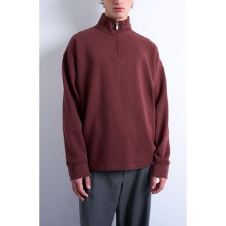 Topman Heavyweight Oversize Quarter Zip Sweatshirt in Brown at Nordstrom Rack, Size Medium