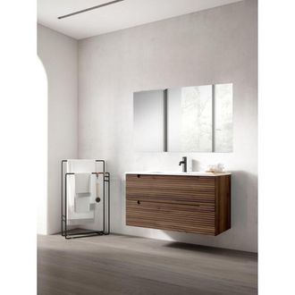 Saniclass Prime Balance Badkamermeubelset - 100x55x45cm - 1 rechthoekige keramische wasbak wit - 1 kraangat - 2 lades - rechthoekige spiegel - noten