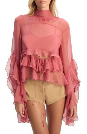 Bardot Anyssa Crinkle Chiffon Babydoll Top in Rose at Nordstrom, Size 2