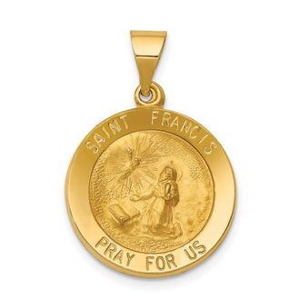 Diamond2Deal 14k Yellow Gold Polished and Satin St Francis Medal Hollow Pendant
