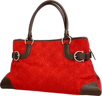 Ferragamo Brown Red Color Suede Tote Bag (Pre-Owned)