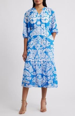 Julia Jordan Paisley Floral Tiered Maxi Dress in Blue/Ivory at Nordstrom Rack, Size X-Small