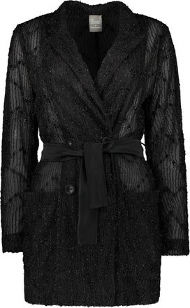 Lorena Antoniazzi Lace Jas met Lurex Draad - Dames - Jas met riem - Zwart - S - Katoen - Jassen