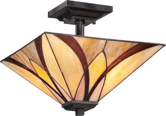 Loops 2 Bulb Semi Flush Ceiling Light Tiffany Style Glass Valiant Bronze LED E27 100W