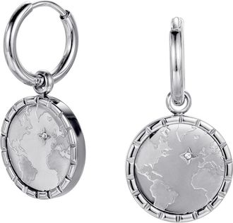 Firetti Paar Creolen »Schmuck Geschenk Edelstahl Ohrschmuck Ohrringe Planet Earth Welt« mit Zirkonia (synth.) - Einhänger abnehmbar